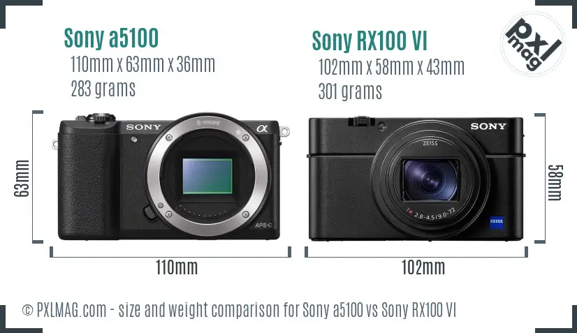 Sony a5100 vs Sony RX100 VI size comparison Sony a5100 vs Sony RX100 VI size comparison