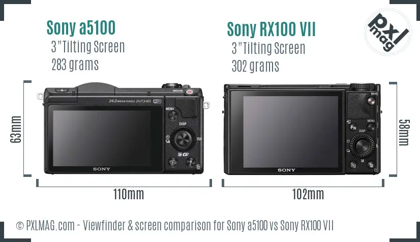 Sony a5100 vs Sony RX100 VII Screen and Viewfinder comparison