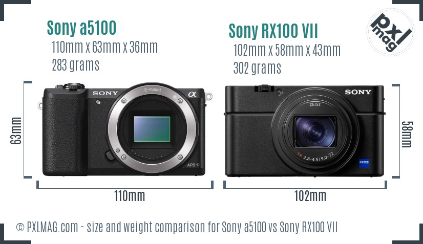 Sony a5100 vs Sony RX100 VII size comparison