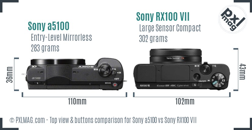 Sony a5100 vs Sony RX100 VII top view buttons comparison