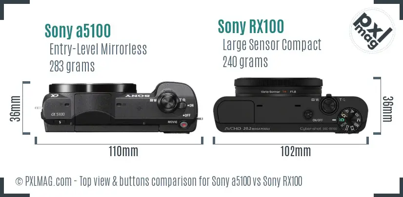 Sony a5100 vs Sony RX100 top view buttons comparison