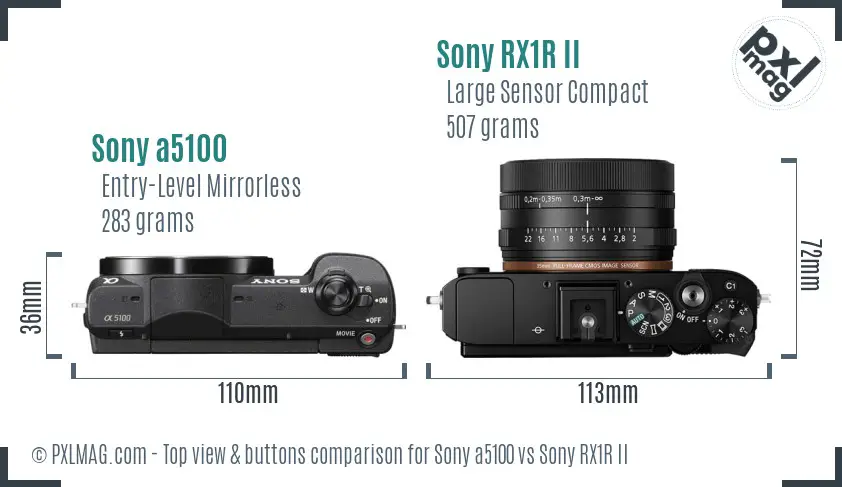 Sony a5100 vs Sony RX1R II top view buttons comparison