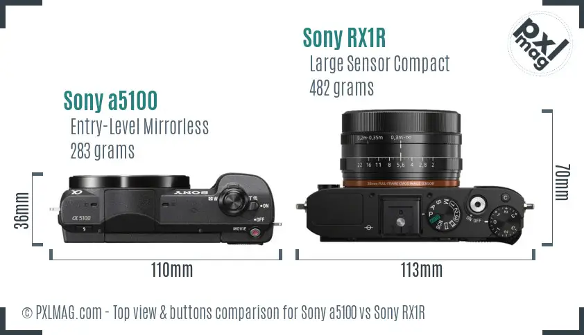 Sony a5100 vs Sony RX1R top view buttons comparison