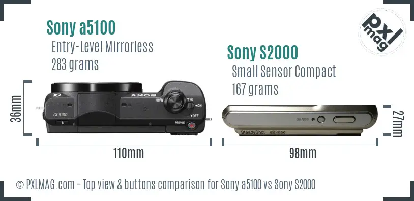 Sony a5100 vs Sony S2000 top view buttons comparison