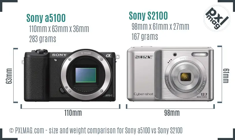 Sony a5100 vs Sony S2100 size comparison