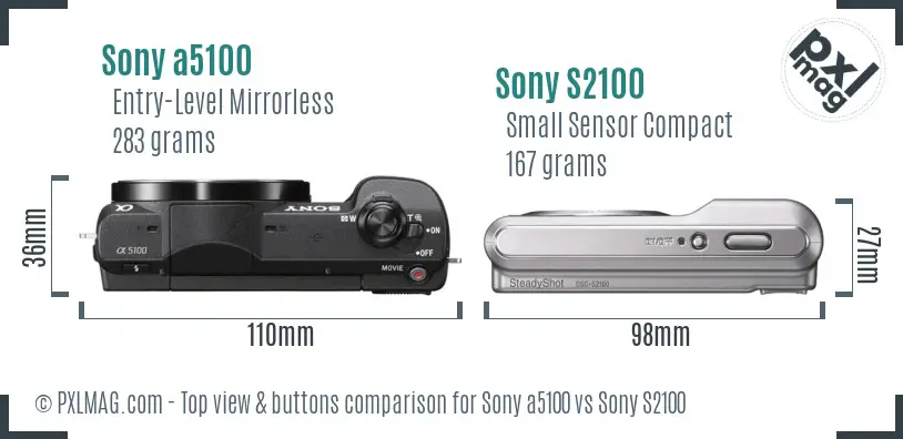 Sony a5100 vs Sony S2100 top view buttons comparison