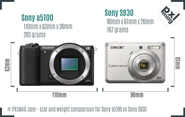 Sony a5100 vs Sony S930 size comparison