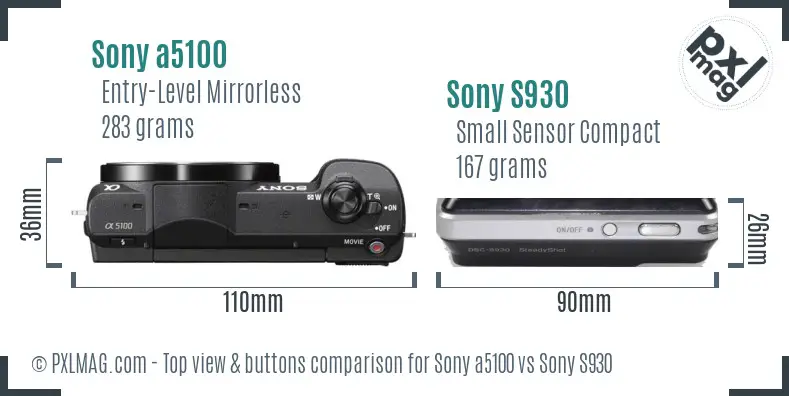 Sony a5100 vs Sony S930 top view buttons comparison