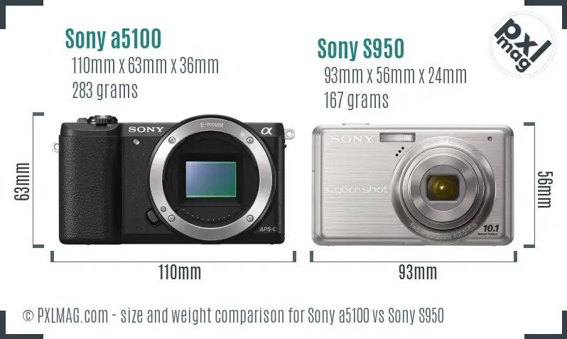 Sony a5100 vs Sony S950 size comparison