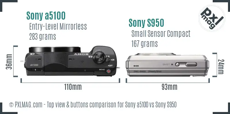 Sony a5100 vs Sony S950 top view buttons comparison
