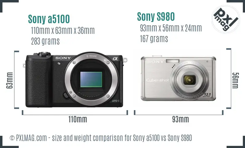 Sony a5100 vs Sony S980 size comparison