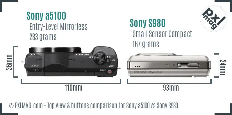 Sony a5100 vs Sony S980 top view buttons comparison