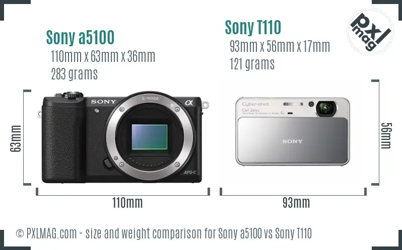 Sony a5100 vs Sony T110 size comparison