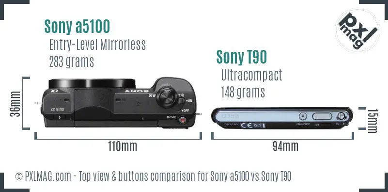 Sony a5100 vs Sony T90 top view buttons comparison