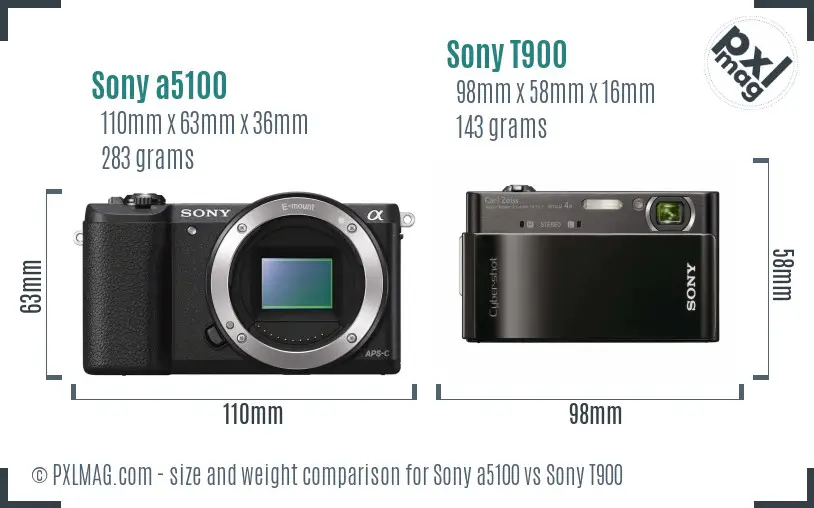 Sony a5100 vs Sony T900 size comparison