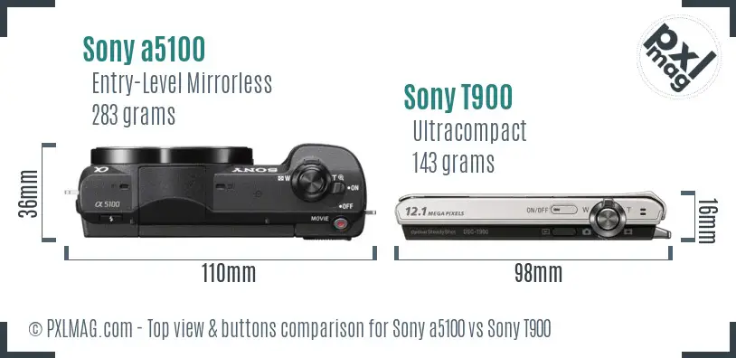 Sony a5100 vs Sony T900 top view buttons comparison