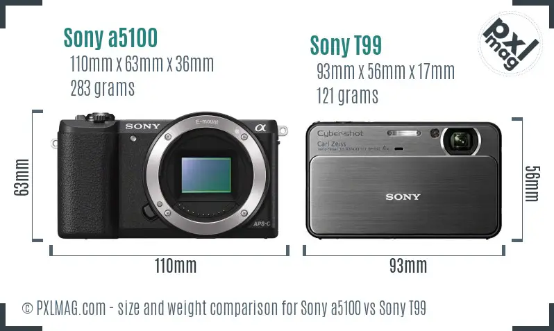 Sony a5100 vs Sony T99 size comparison