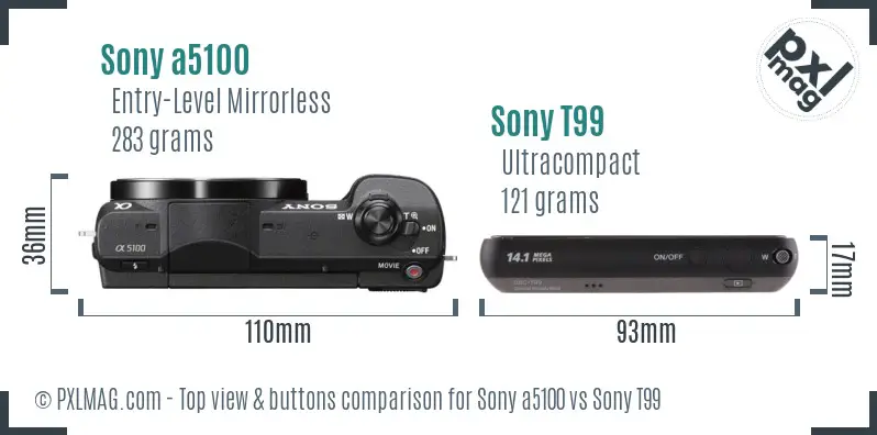 Sony a5100 vs Sony T99 top view buttons comparison