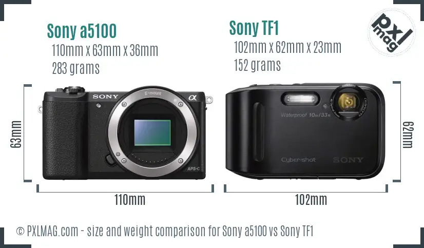 Sony a5100 vs Sony TF1 size comparison