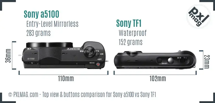 Sony a5100 vs Sony TF1 top view buttons comparison