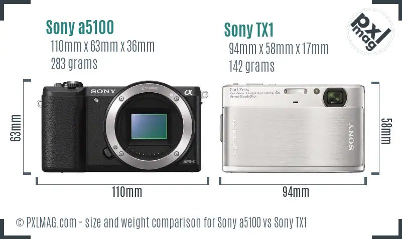 Sony a5100 vs Sony TX1 size comparison