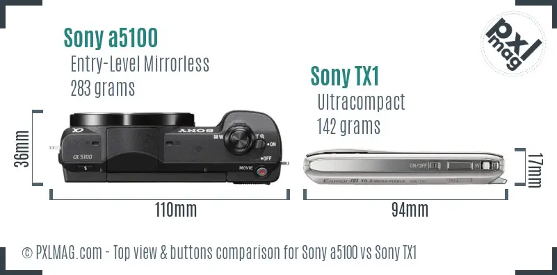Sony a5100 vs Sony TX1 top view buttons comparison