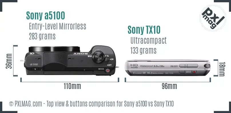 Sony a5100 vs Sony TX10 top view buttons comparison Sony a5100 vs Sony TX10 top view buttons comparison