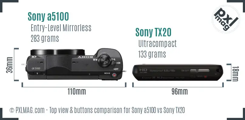 Sony a5100 vs Sony TX20 top view buttons comparison