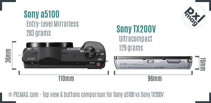 Sony a5100 vs Sony TX200V top view buttons comparison