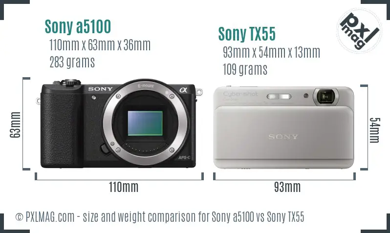Sony a5100 vs Sony TX55 size comparison