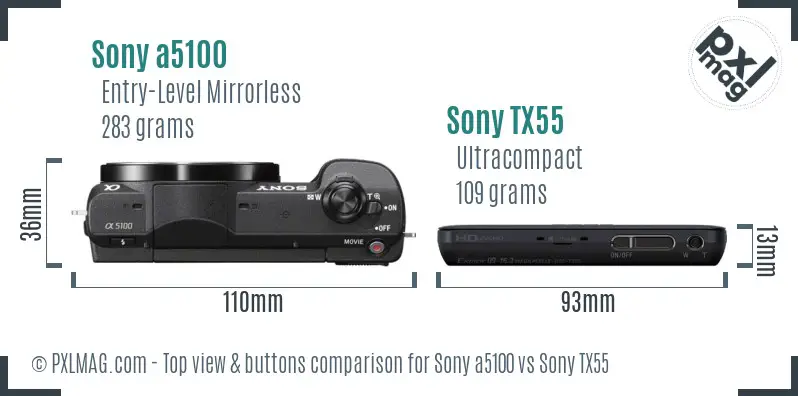 Sony a5100 vs Sony TX55 top view buttons comparison