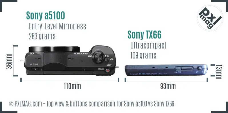 Sony a5100 vs Sony TX66 top view buttons comparison