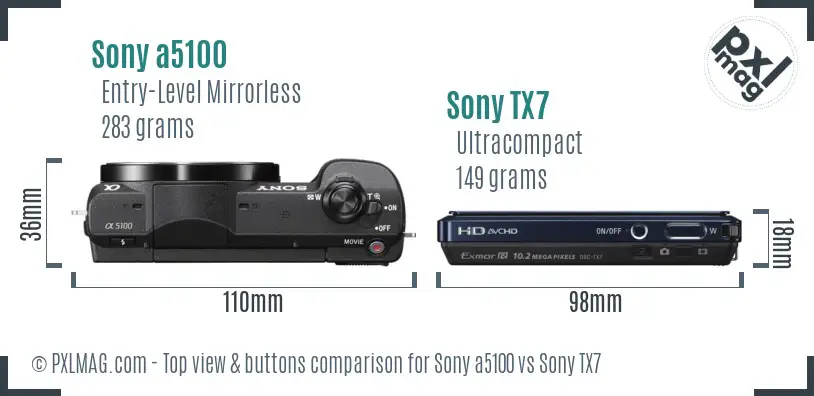 Sony a5100 vs Sony TX7 top view buttons comparison