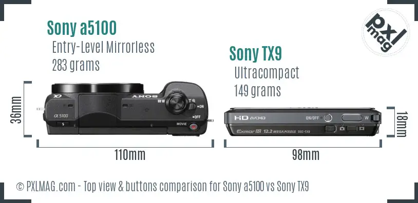 Sony a5100 vs Sony TX9 top view buttons comparison