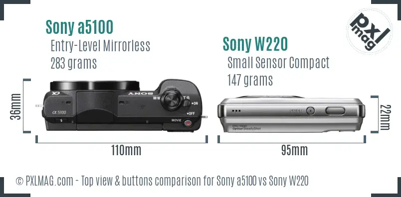 Sony a5100 vs Sony W220 top view buttons comparison