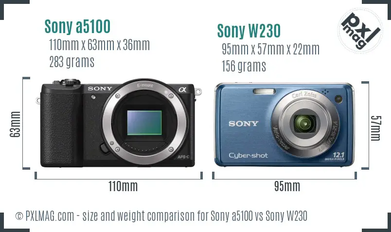 Sony a5100 vs Sony W230 size comparison