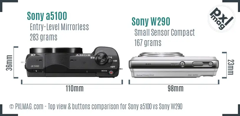 Sony a5100 vs Sony W290 top view buttons comparison