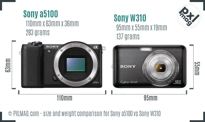 Sony a5100 vs Sony W310 size comparison