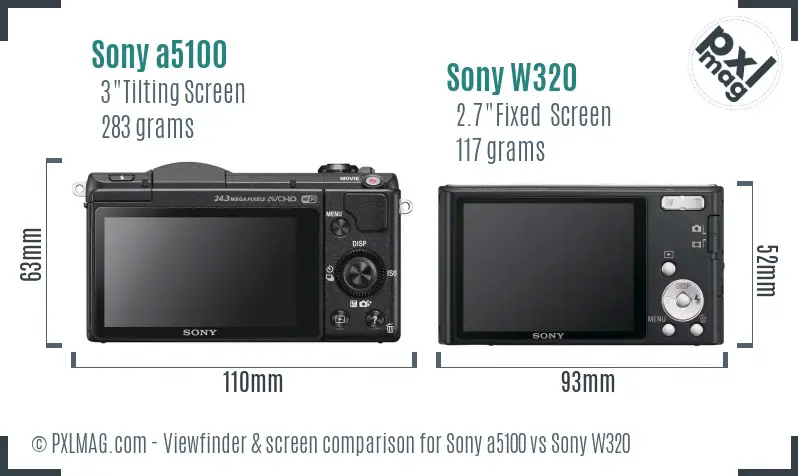 Sony a5100 vs Sony W320 Screen and Viewfinder comparison
