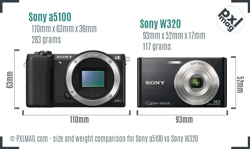 Sony a5100 vs Sony W320 size comparison