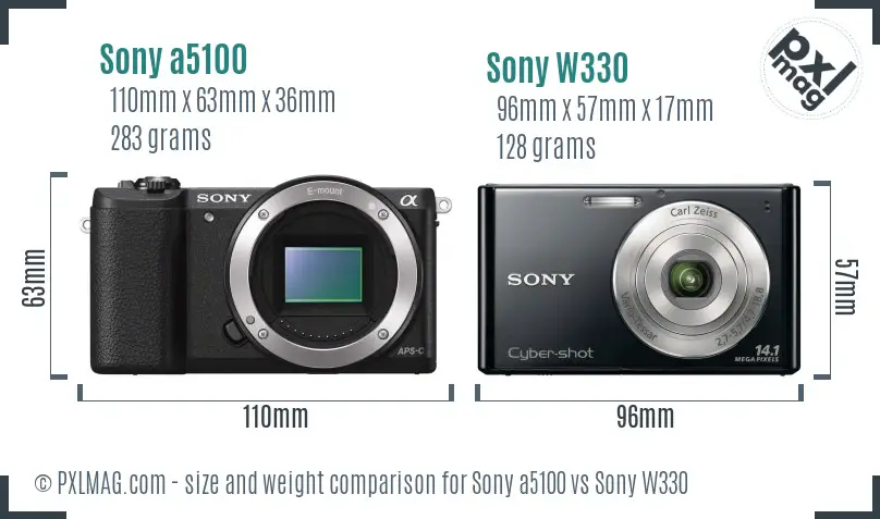 Sony a5100 vs Sony W330 size comparison