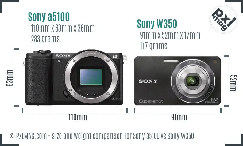 Sony a5100 vs Sony W350 size comparison