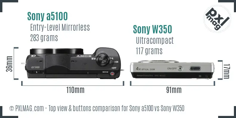 Sony a5100 vs Sony W350 top view buttons comparison