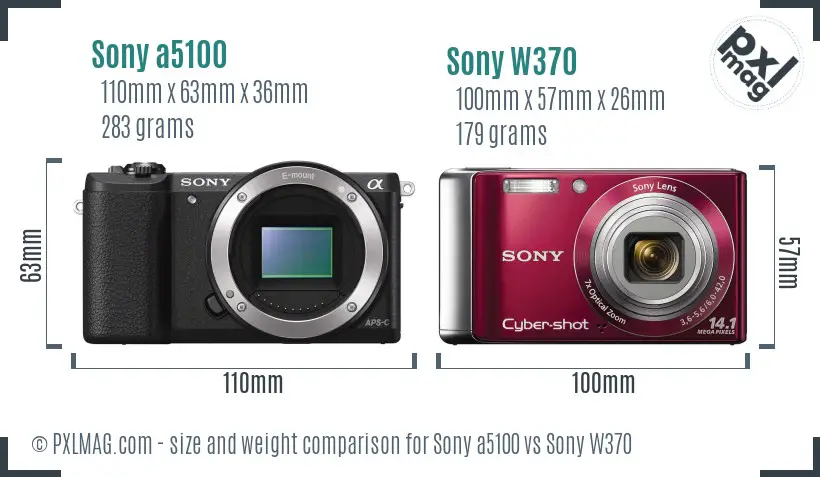 Sony a5100 vs Sony W370 size comparison