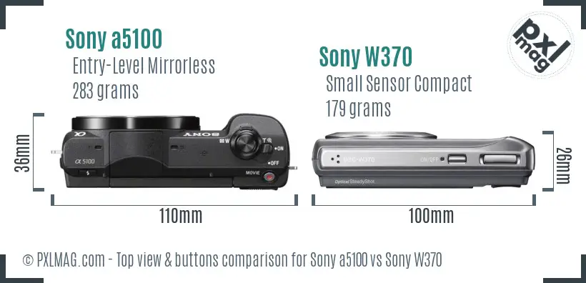 Sony a5100 vs Sony W370 top view buttons comparison