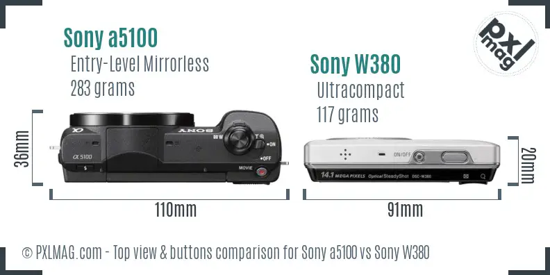 Sony a5100 vs Sony W380 top view buttons comparison