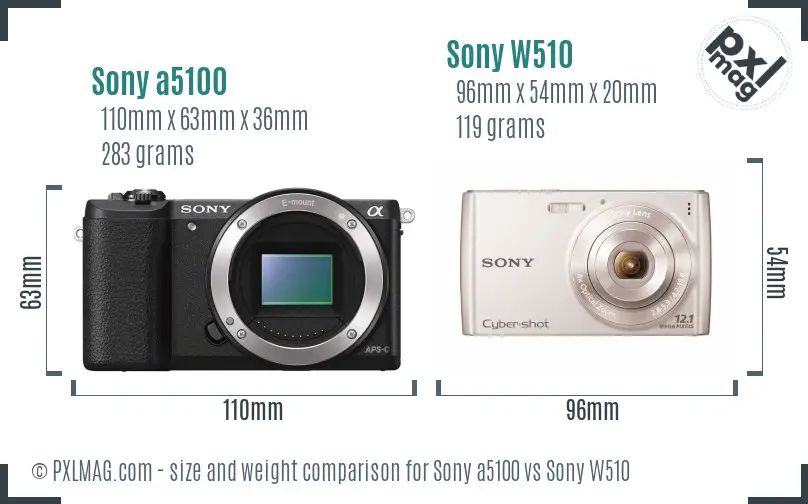 Sony a5100 vs Sony W510 size comparison
