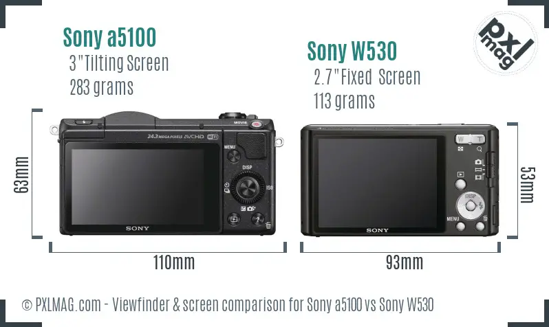 Sony a5100 vs Sony W530 Screen and Viewfinder comparison