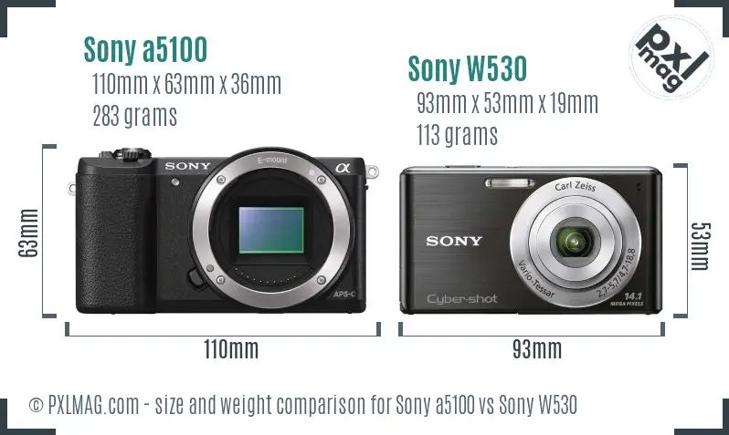 Sony a5100 vs Sony W530 size comparison