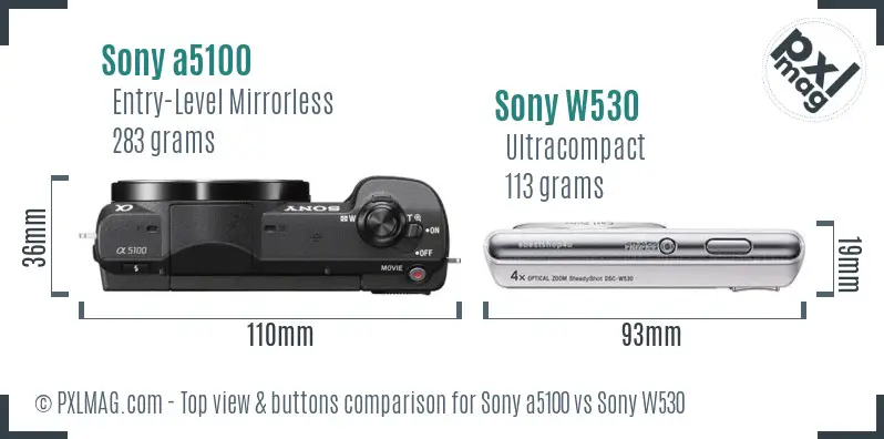 Sony a5100 vs Sony W530 top view buttons comparison